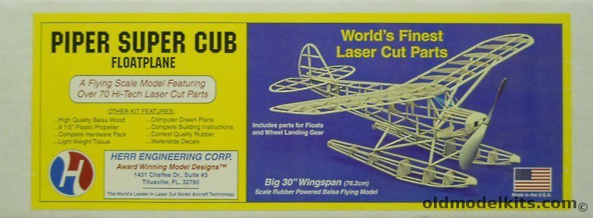 Herr Engineering Piper Super Cub On Wheels Or Floats - 30 Inch Wingspan Balsa Flying Aircraft, K-109 plastic model kit